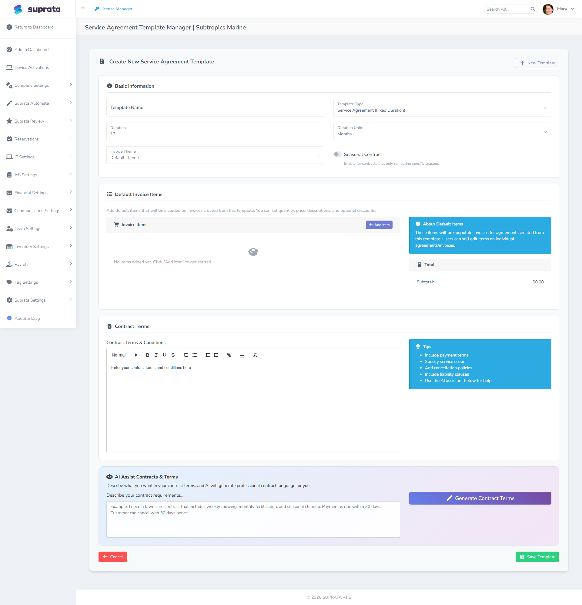 The service template builder where you define the program
