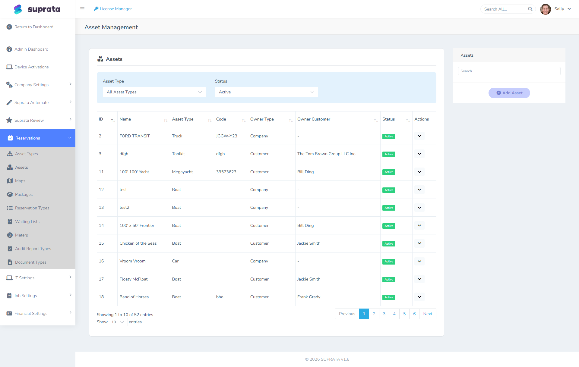 The assets list — every individual bookable thing belongs here