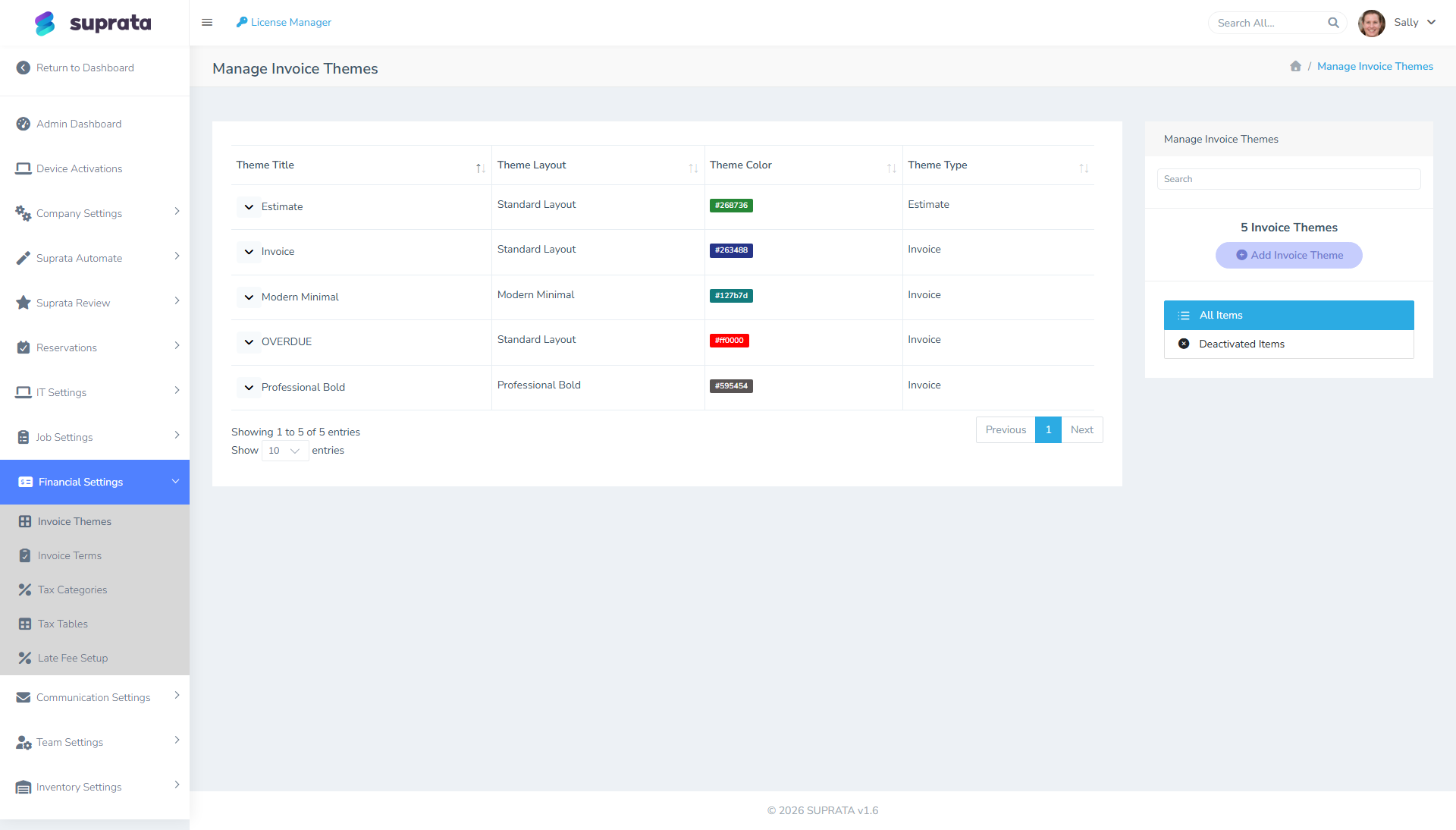 The Invoice Themes catalog