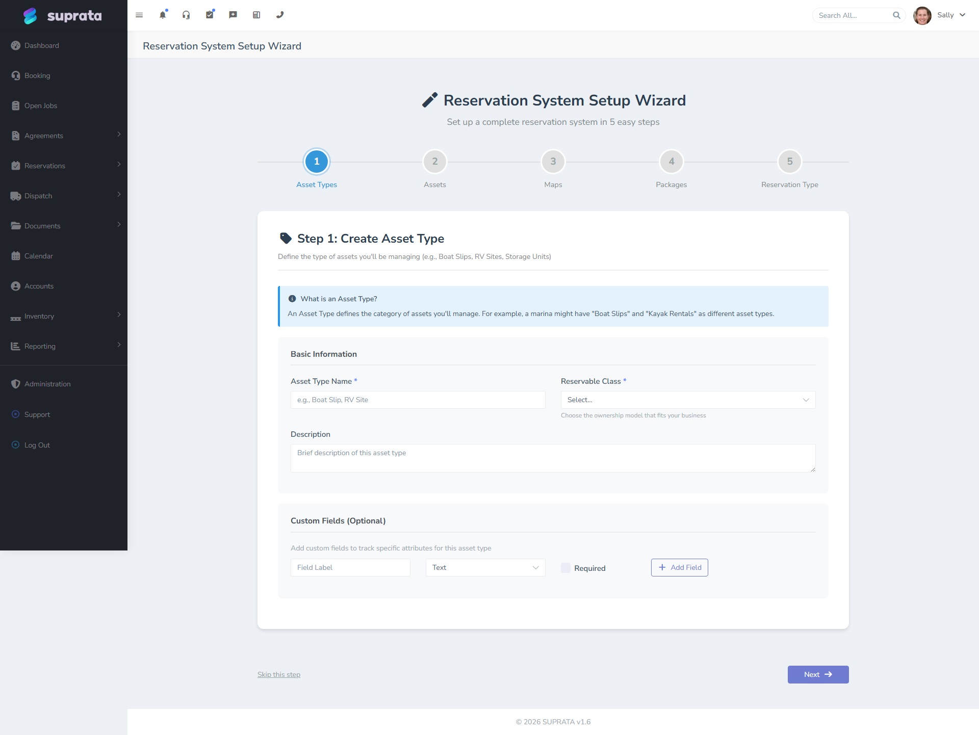Setup wizard for reservations