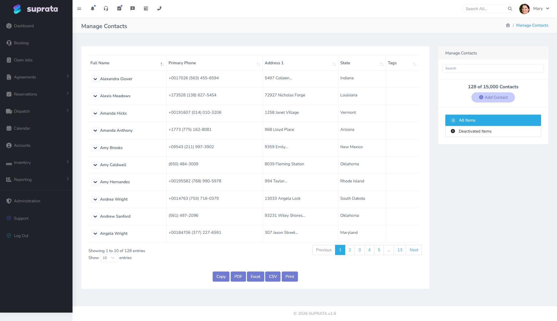 Contacts list