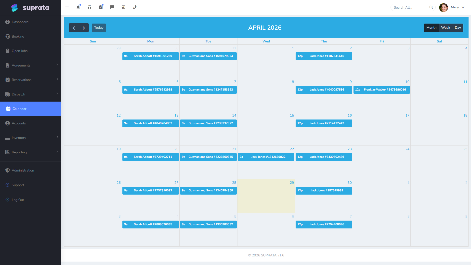 The calendar — month-grid view showing density across the month at a glance
